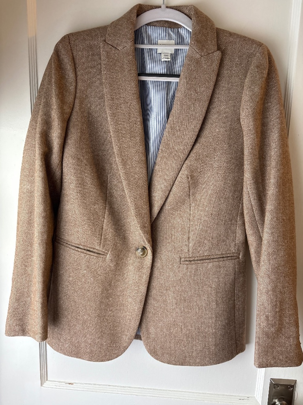 JCrew Herringbone wool blend Holland blazer, Brown Ivory, Sz 00, EUC